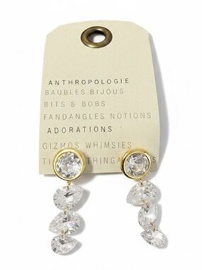 Anthropologie Gold & Clear Crystal Drop Earrings